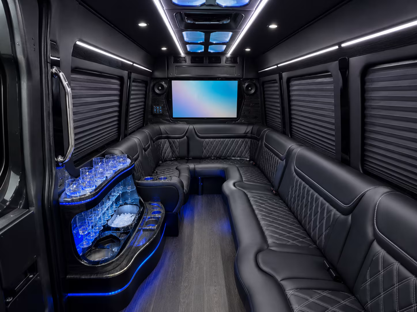 allen 30 passenger party bus inside